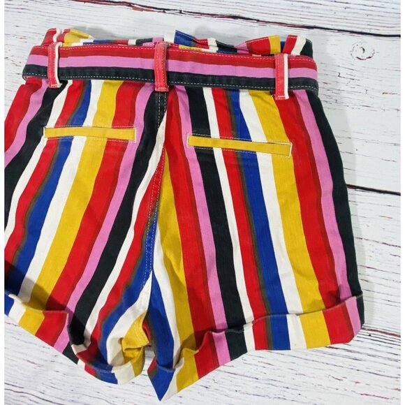 Express Paperbag Waist Jean Shorts Extreme High Rise Striped Y2K Retro Shortie 6 - Picture 7 of 12